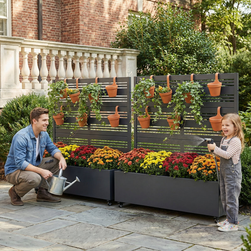Lit de jardin extérieur surélevé en métal avec treillis, H 47 po x l 47 po x P 16 po, Noir