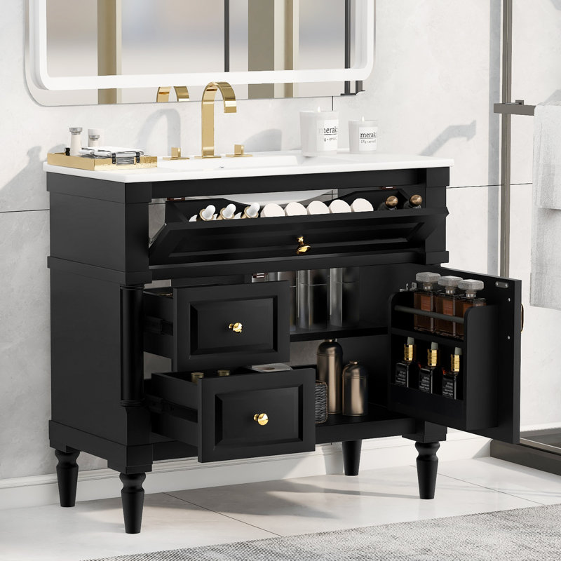 Meuble-lavabo de salle de bain avec lavabo, Black