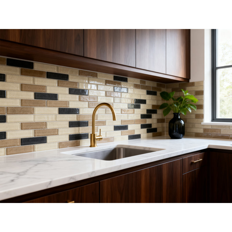 Geo 1 in. x 4 in. Textured Glass Straight Edge Brick Mosaic Wall & Pool Tile, Amazonia Beige