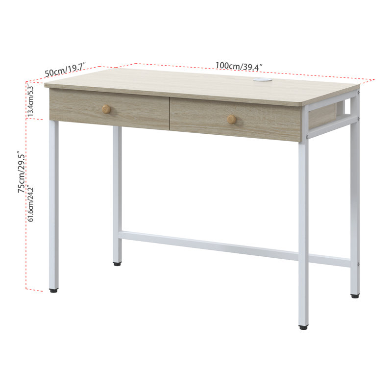 Metal Base Computer Desk, Beige/White