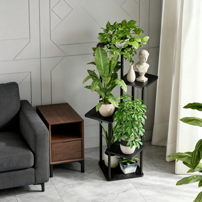 5-Tier Corner Plant Shelf, Metal Wood, for Patio Balcony Indoor