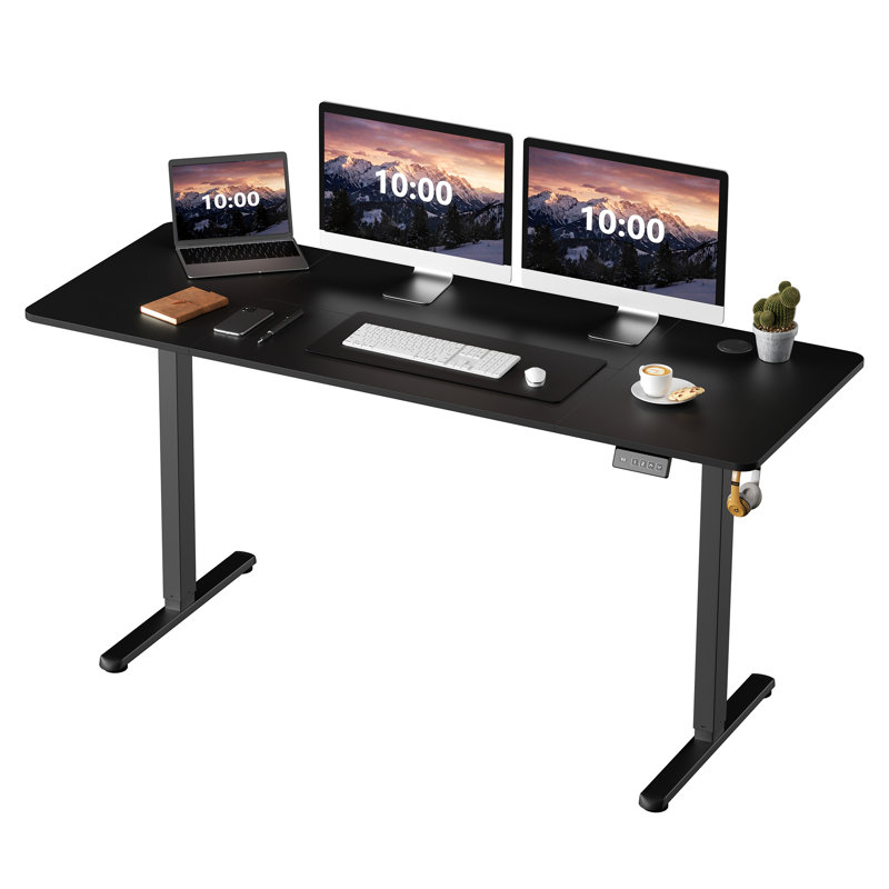 Bureau debout réglable électrique Oishee, 46.5" H x 63" W x 24" D, Noir, noir, noir, noir