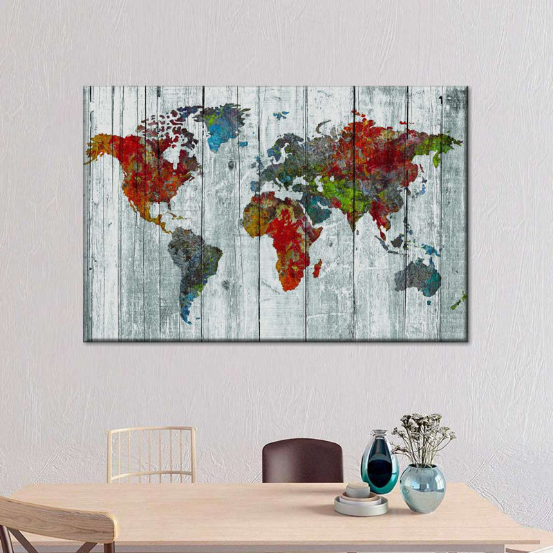 Artisanal World Map Canvas Print, H 16 po x l 24 po x P 1,25 po