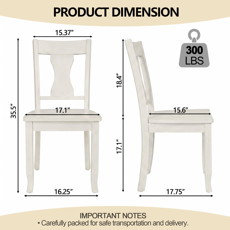 Chaise en bois massif H 17,5 po, Blanc antique