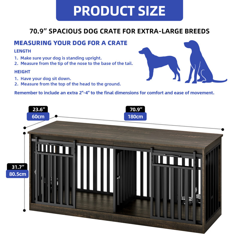 Meuble de rangement rustique pour chien 71 po avec portes de grange coulissantes Rustic, Noir