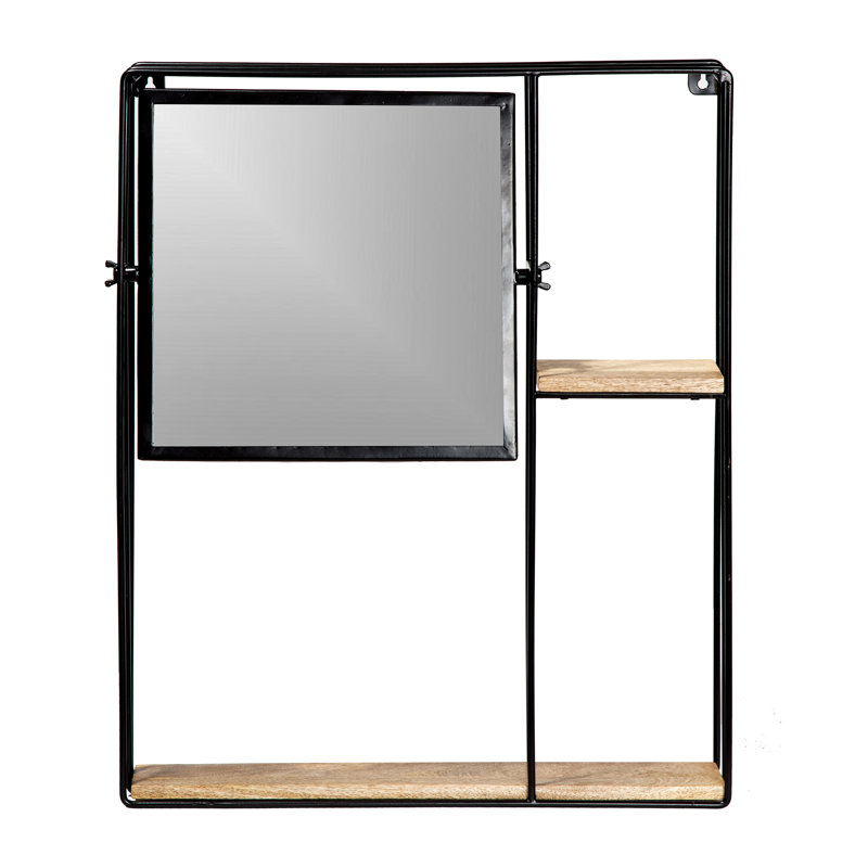 Metal Flat Wall Mirror with Shelves