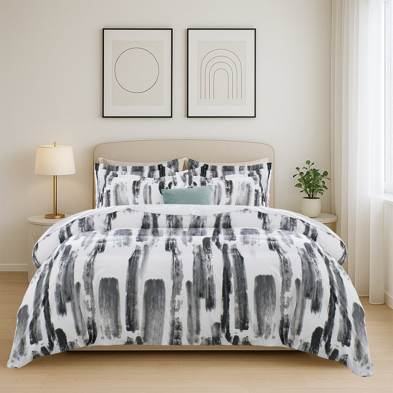 Haffa Microfiber Duvet Cover Set with Pillowcases, Grey Stripe, Single Duvet Cover + 1 Standard Pillowcase