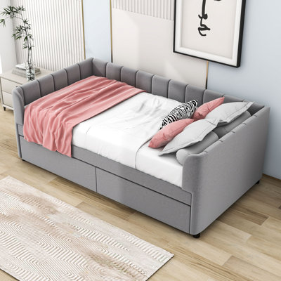 Longway Twin Upholstered Daybed with Ergonomic Design Backrest and 2 Drawers