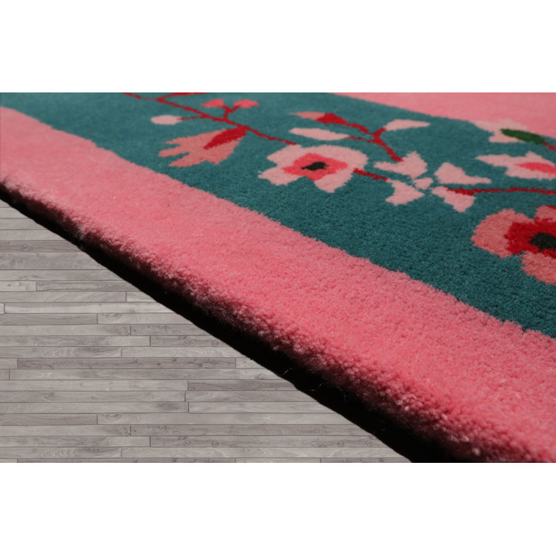 Tapis de style oriental touffeté à la main rose, Rectangle 9 pi x 12 pi