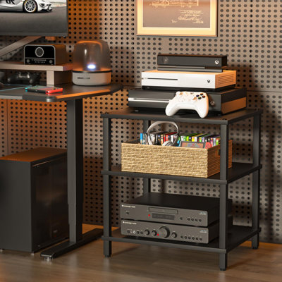 3-Tier AV Media Player Stand with Open Storage Shelves, Game Console & Stereo Equipment Organizer