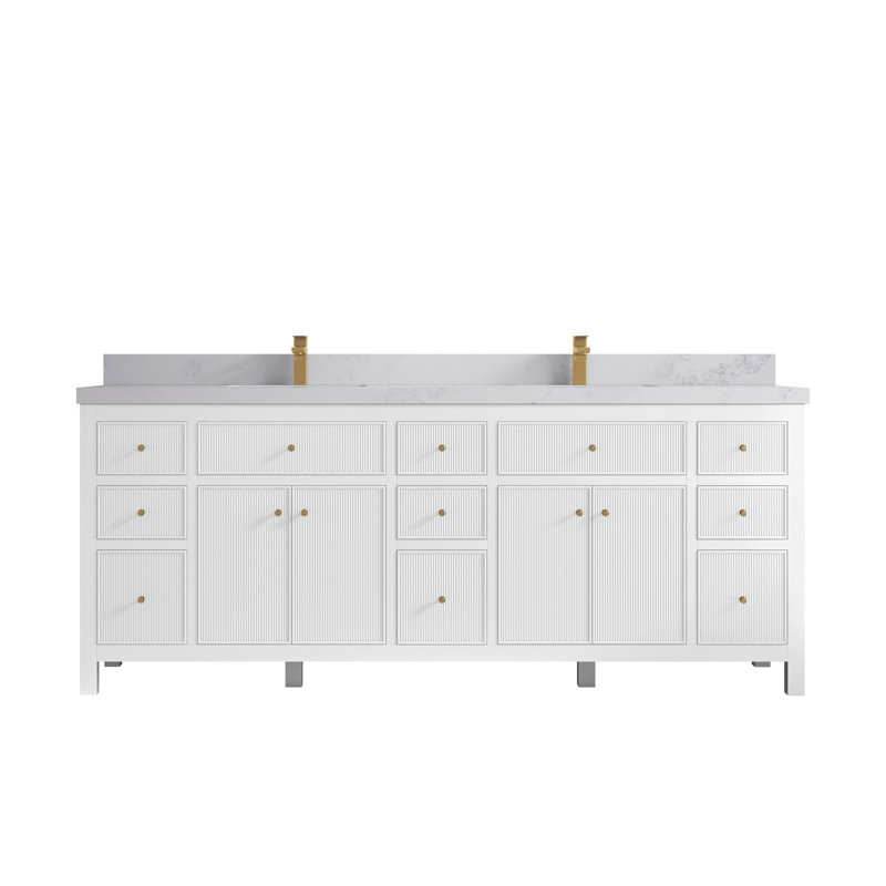 84'' Double Bathroom Vanity with Top, White, Calacatta Nuvo