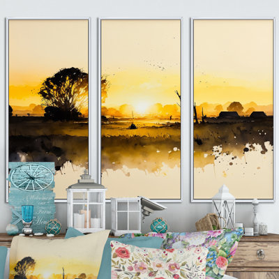 «Countryroad pendant Golden Hour III», reproduction d'art sur toile 3 pièces