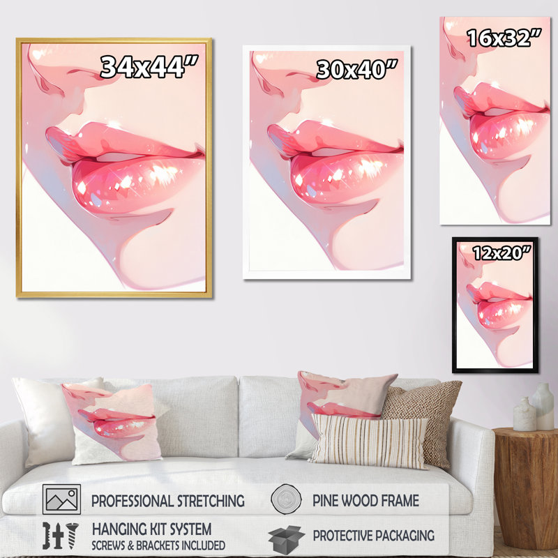 «Pink Pastel Pout Lips» sur toile, H 40 po x l 30 po x P 1,5 po, Cadre naturel flottant