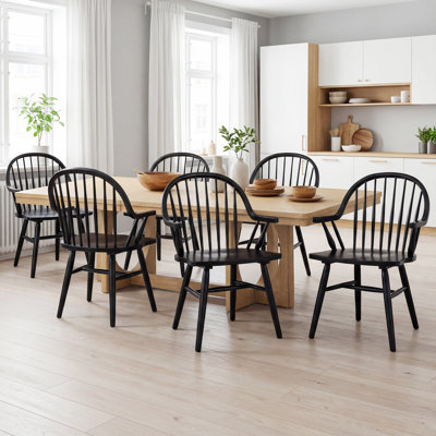 Hughes 24" Wide Windsor Solid Wood Dining Chairs With Armrests