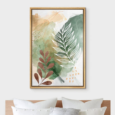 IDÉE4WALL, reproduction d'art sur toile, plantes aquarelles brunes vertes, nature abstraite, illustrations, art moderne, décoration, botanique, nature sauvage pour le salon, la chambre à coucher, le bureau CFV-A09-2208