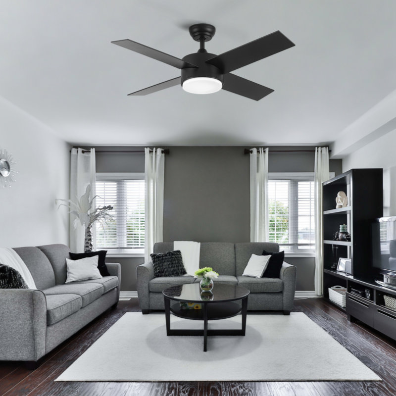 Éclairage de ventilateur de plafond à DEL 44 po avec pales en ABS blanc, 44", Noir, noir, noir, noir
