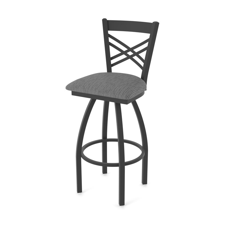Tabouret pivotant 820 Catalina, Noir froissé, Tissu - charbon graphique, Tabouret de comptoir (siège d'une hauteur de 25 p