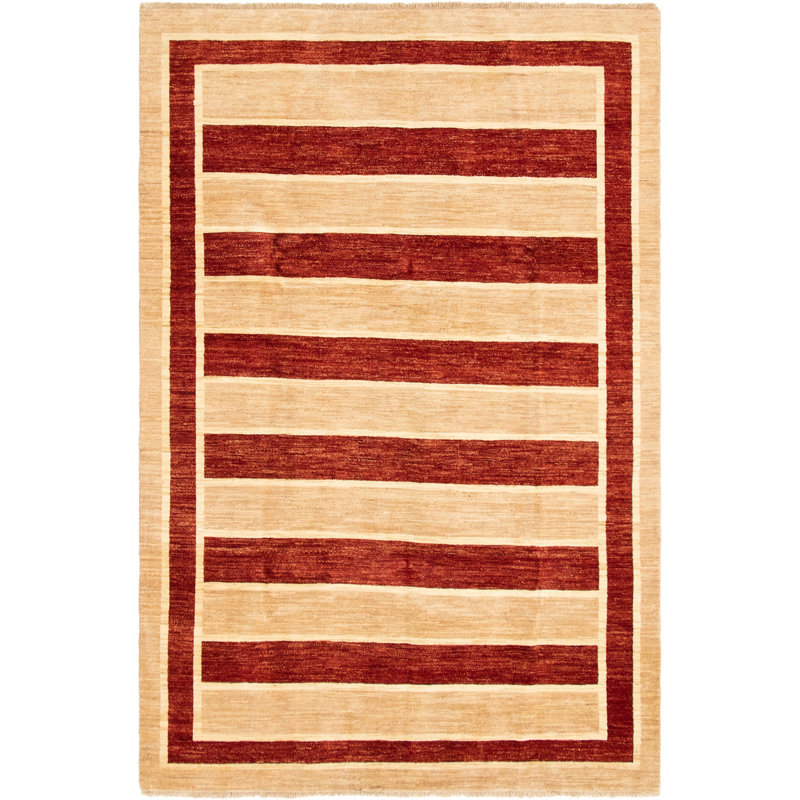 Tapis de zone en laine beige noué la 6 pi x 9 pi one-of-kind Ziegler
