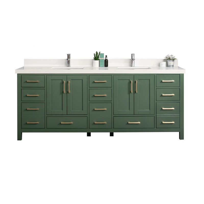 Meuble-lavabo double 84 po x 22 po Aseelah, Blanc, Vert