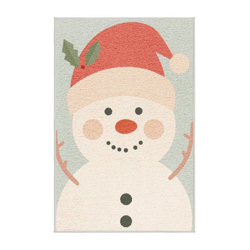 Machine Washable Delancey Christmas Modern & Contemporary Abstract Rug in Beige – White Binding, 2x4