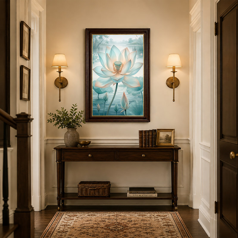 «Blue Lotus Flower», art mural sur toile bleu sarcelle, 18"H x 12"W