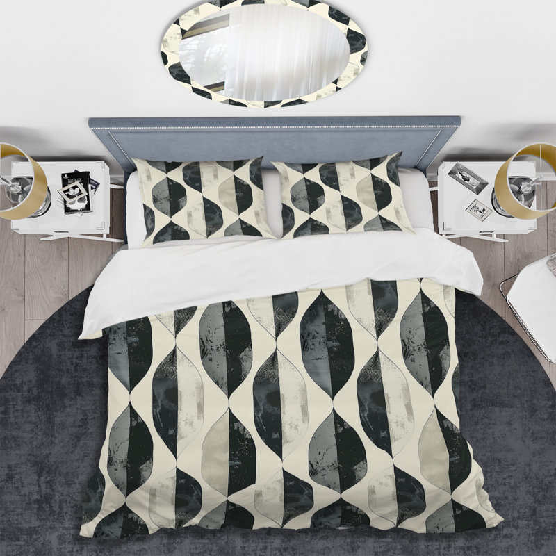 Ensemble de housse de couette gris Midcentury Geometrie III, Housse de couette très grand et 2 très grandes t