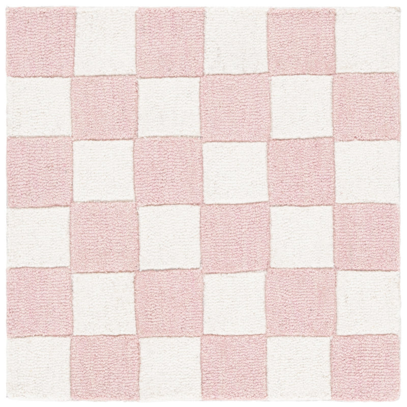 Schreck Ebony Hand Tufted Wool/Cotton Geometric Rug in Pink/Ivory, Round 6'
