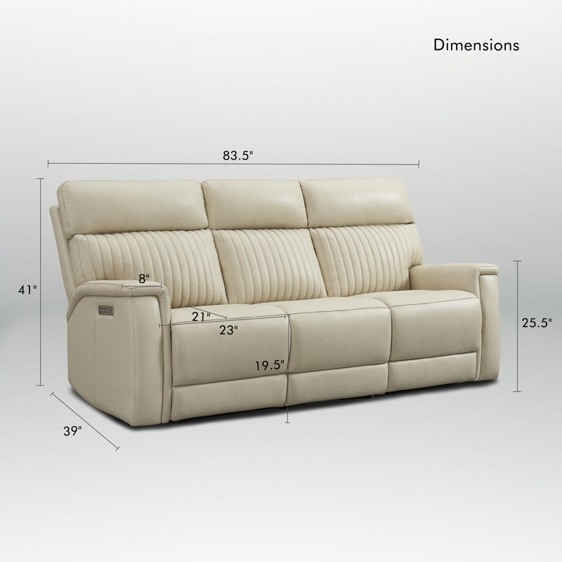 Canapé inclinable électrique en cuir véritable de 84 pouces avec soutien lombaire zéro gravité et port USB intégré, Cream