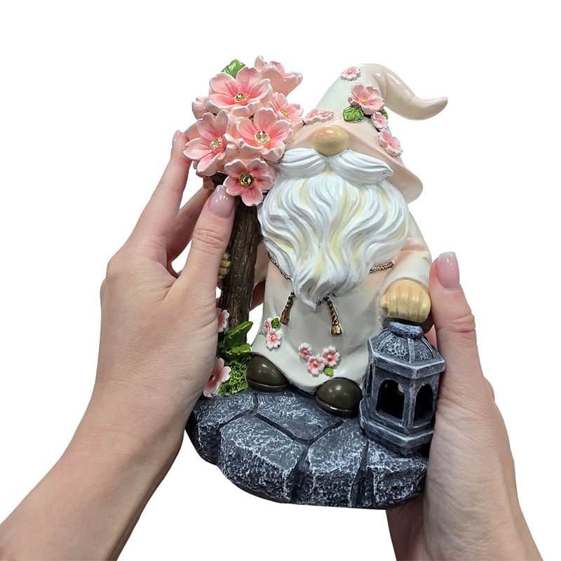 Statue de jardin cerise gnome solaire, figurine de 8 po et décoration florale d'extérieur