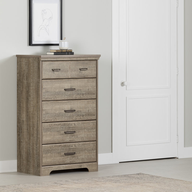 Versa 5 Drawer Chest, Weathered Oak