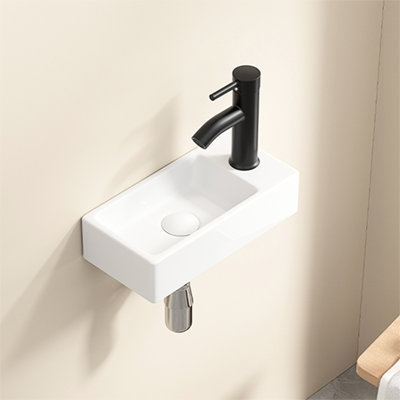 Milk White Ceramic Wall Hung Wash Basin, Right Hand Tap Hole, Rectangle Shape, 14.91*6.9*3.52Inch, Suitable For Small Spaces