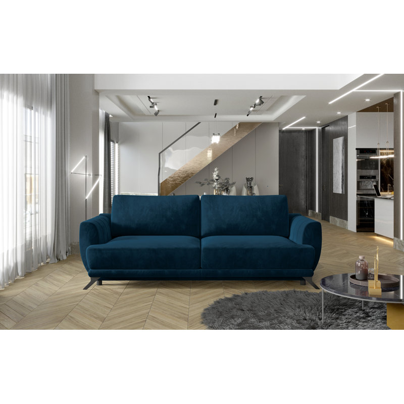 Abenezer 2 Seater Velvet Sofa Bed, Blue