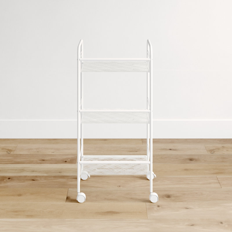 White 3-Tier Steel Wire Rolling Storage Cart with Lockable Casters