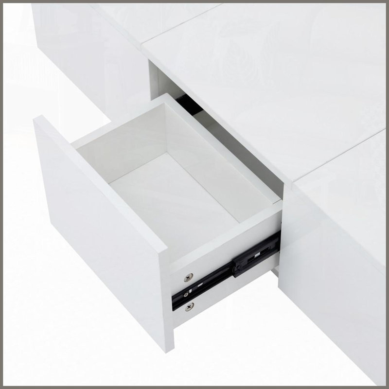 Table basse extensible blanche avec 2 rangements cachés 2 tiroirs - peu encombrants pour le salon, plateau ultrabrillant facile à nettoyer