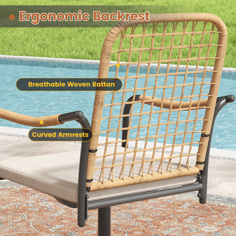 4 - Person 40.6" Outdoor Dining Set With Cushioned Swivel Woven Rattan Chairs, Brush Wood Brown
