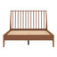 Lit plateforme en bois avec tête de lit haute, avec lattes de bois et support en métal, style Mid-Century moderne-490949826-490949829