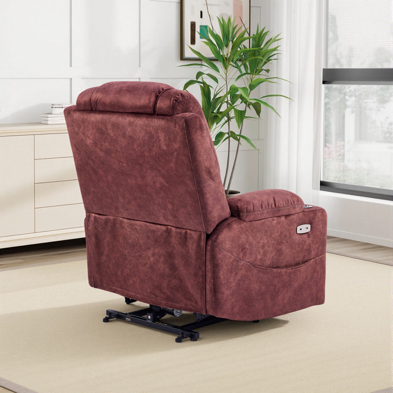 Power Lift Recliner Chair Sofa With Massage And Heat, Reddish Brown