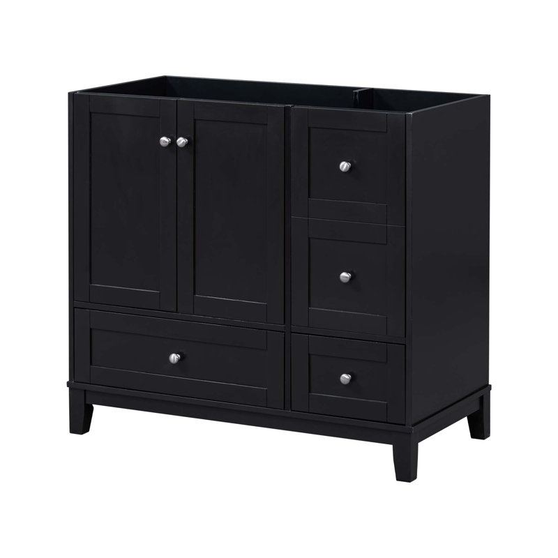 (Armoire seulement) Armoire de meuble-lavabo avec 2 portes et 3 tiroirs, Noir
