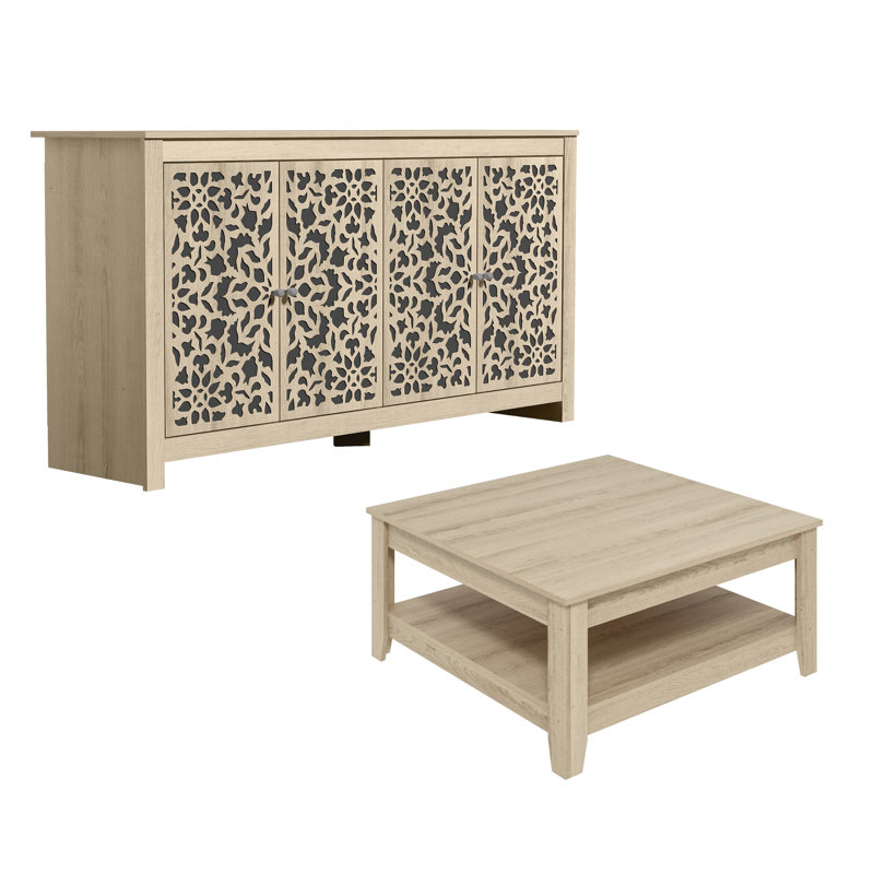 Ensemble de salon moderne coordonné 2 pièces Weddel Basilico, Chêne d'Oslo, Chêne d'Oslo