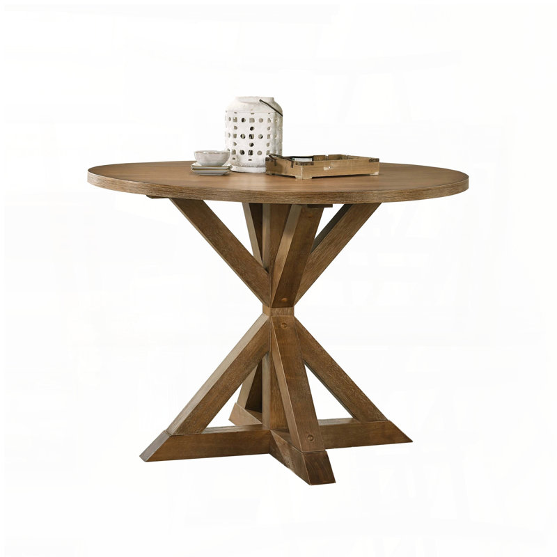 Cross-Buck Base Counter Height Dining Table – Oak Finish, Brown, 36"H x 47.2"L x 47.2"W