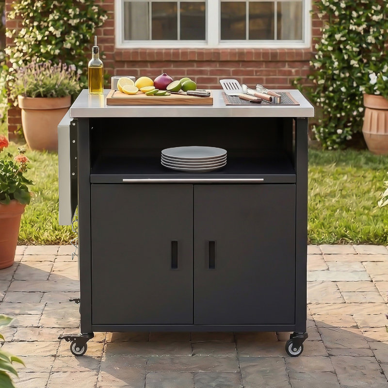 Chariot de barbecue pliable pour l'extérieur, Noir
