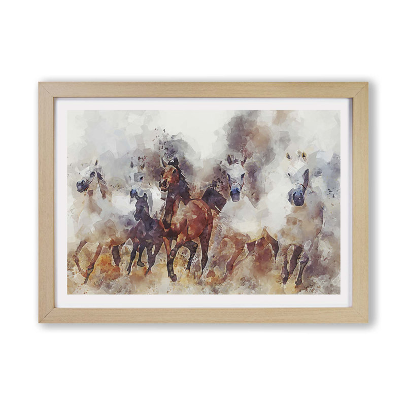 Galloping Horses - Framed Print, Oak, 62cm H x 87cm W x 2cm D