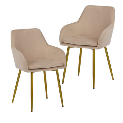 Velvet Dining Chair Set, 2 Pieces, Dining Chairs With Gold Metal Legs, Modern Padded Dining Chairs Suitable For Dining Rooms, Kitchens, And Vanity Tables (Beige)