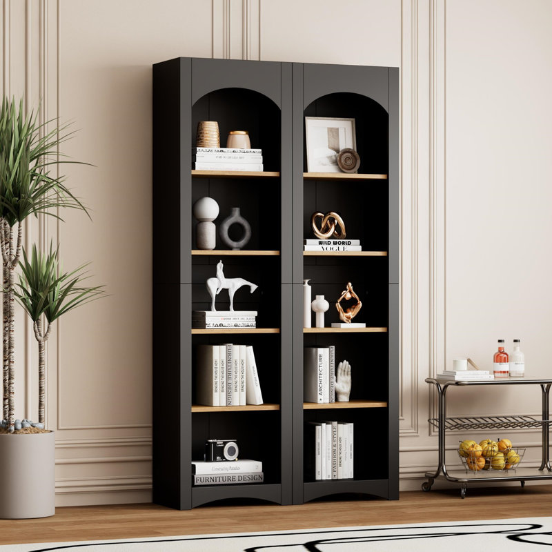 Free Standing 5 Tier Bookcase(Set of 2), Black