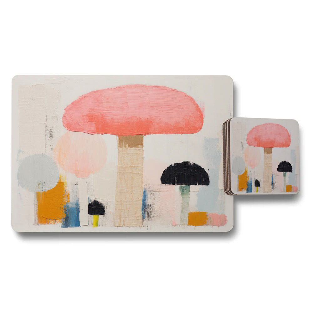 Abstract Mushroom Placemats and Coaster Set Colorful Table Decor