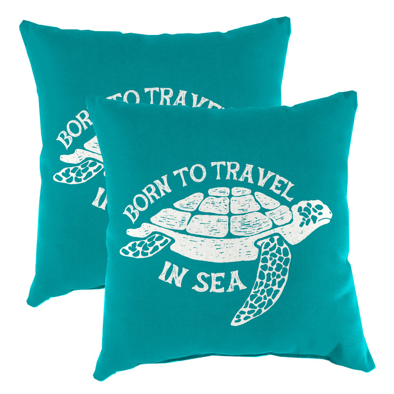 16" x 16" Outdoor Throw Pillow (Set of 2), Born to Travel Turtle
