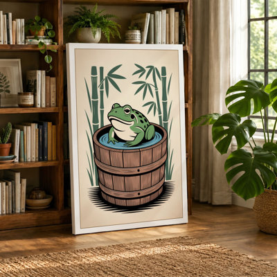Frog in a Barrel Japandi - Wrapped Canvas