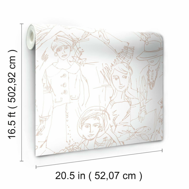 Rouleau de papier peint adhésif Alazdin Sketches L 16,5 pi x l 20,5 po, Beige