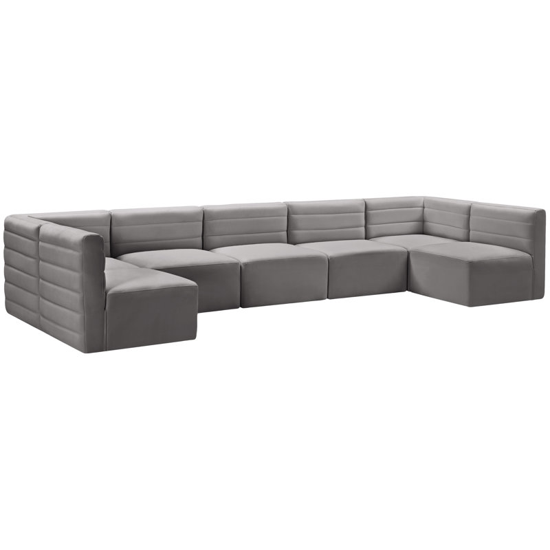 Canapé modulaire de coin réversible en velours de 157,5 po de largeur Enso, Velours gris