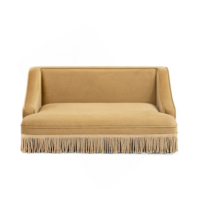 Duchess 33" Medium Princess Pet Bed Sofa With Fringe Skirt, Gold Yellow Performance Velvet